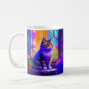 Taza De Café Gato gatito lindo sentado en la ventana