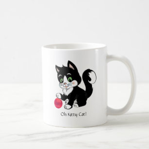 Taza De Café Gato gatito negro blanco esmoquin y pelota roja