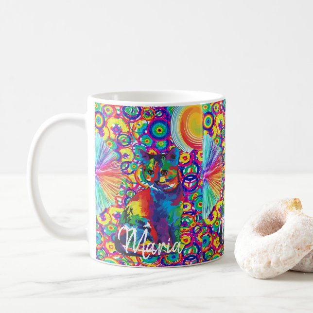 Taza De Café Gato Gato Gatito Colorful Mug (Con donut)