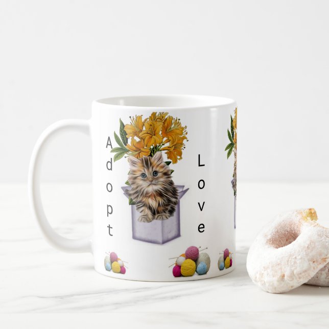 Taza De Café Gato Gato Gatito Gatito Yarn Adopción Mug (Con donut)