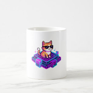 Taza De Café Gato genial con gafas de sol de arte de píxeles li