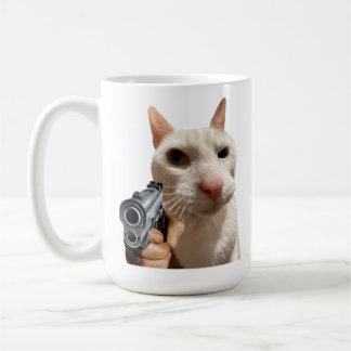 Taza De Café Gato Genial Con Pistola Meme Divertido
