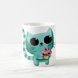 Taza De Café Gato gitano lindo con torta Kawaii