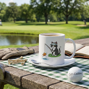 Taza De Café Gato Golfista Divertido Pescando en Obstáculo de A