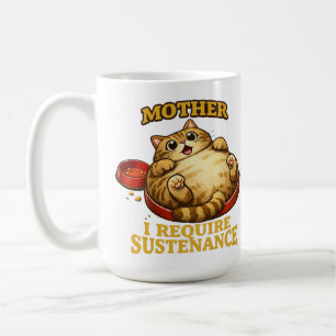 Taza De Café Gato Gordo Divertido "Necesito Sustento" Lindo