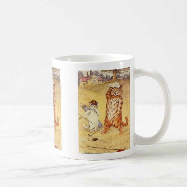 Taza De Café Gato gordo que juega a golf (Derecha)