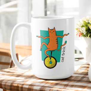Taza De Café Gato gracioso de gato montando un uniciclo