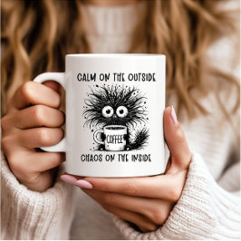 Taza De Café Gato gracioso del café - Tranquilo afuera, caos de