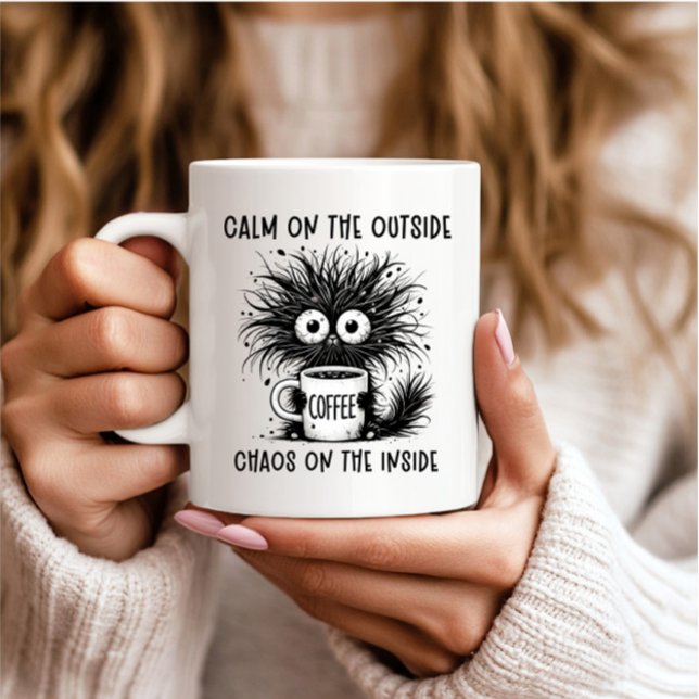 Taza De Café Gato gracioso del café - Tranquilo afuera, caos de (Subido por el creador)