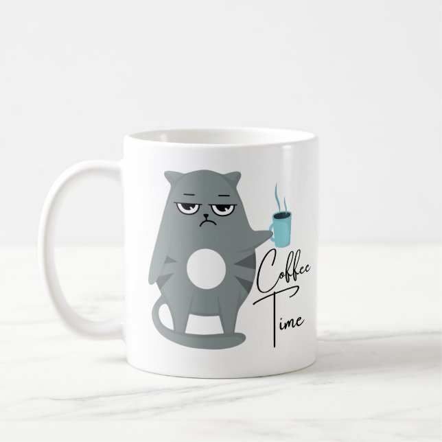 Taza De Café Gato gracioso enojado | Tipografía del tiempo del  (Izquierda)