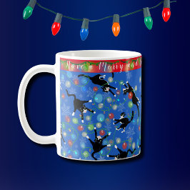 Taza De Café Gato gracioso enredado en luces Navidades personal