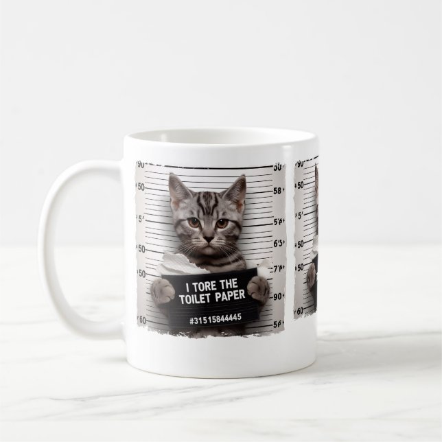 Taza De Café Gato gracioso Mugshot Mischievous Kitty Humor Cat (Izquierda)