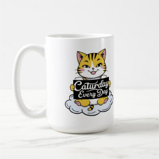 Taza De Café Gato gracioso que dice sábado todos los días