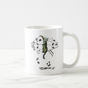 Taza De Café gato gris atrapado en problemas con notas musicale