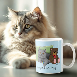 Taza De Café Gato gris del día de la madre feliz