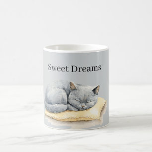 Taza De Café Gato Gris Durmiendo en Almohada