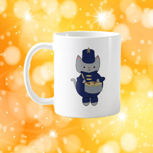 Taza De Café Gato Gris Lindo Baterista Uniforme Azul de Banda d
