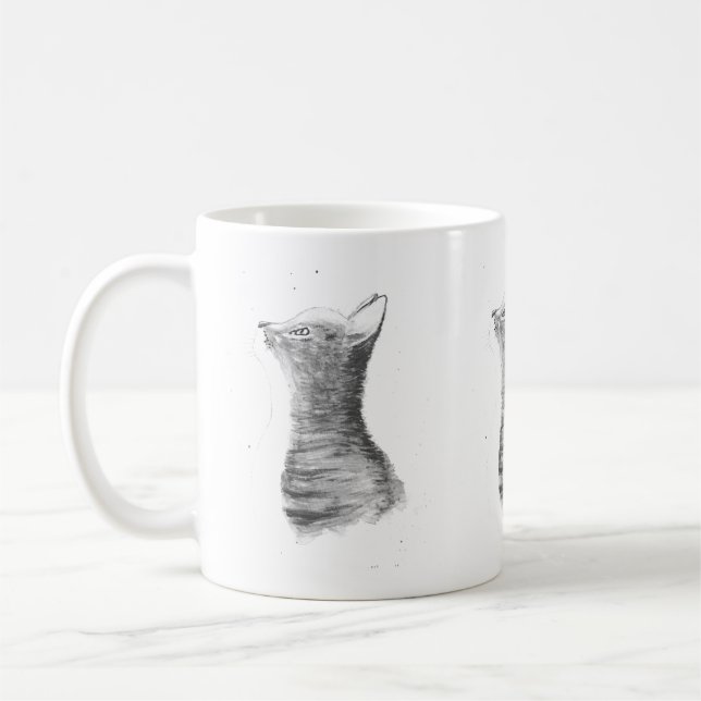 Taza De Café Gato gris Mascota bonita gatito acuarela Hermoso (Izquierda)