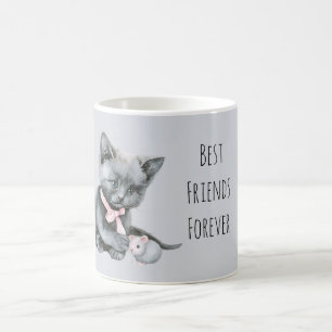 Taza De Café Gato Gris Ratón Mejores Amigos Por Siempre