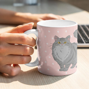 Taza De Café Gato Gris Tabby de Pelo Largo Lindo Mamá Personali