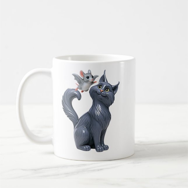 Taza De Café Gato Gris y Murciélago (Izquierda)