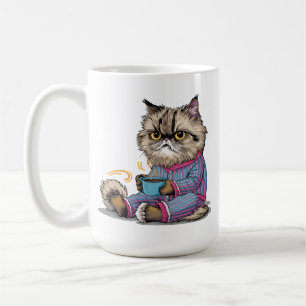 Taza De Café Gato gruñón en pijamas con café