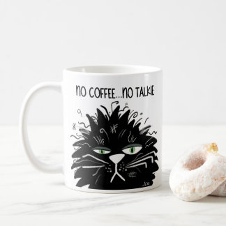 Taza De Café Gato gruñón negro sin café sin hablar gracioso