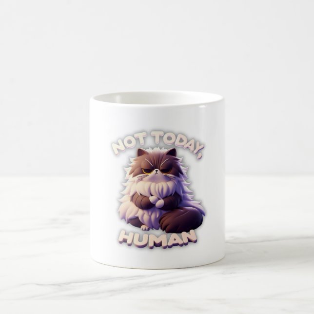 Taza De Café Gato gruñón "No hoy, humano" gracioso café Mug (Centro)