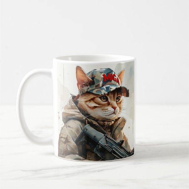 Taza De Café Gato Guay MAGA con arma y camuflaje AMERICA (Izquierda)