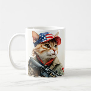 Taza De Café Gato Guay MAGA con arma y camuflaje AMERICA