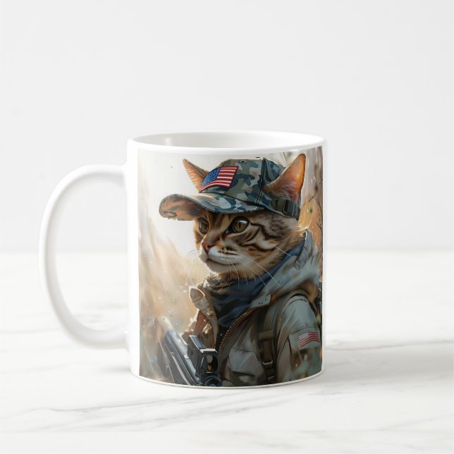 Taza De Café Gato Guay MAGA con arma y camuflaje AMERICA (Izquierda)