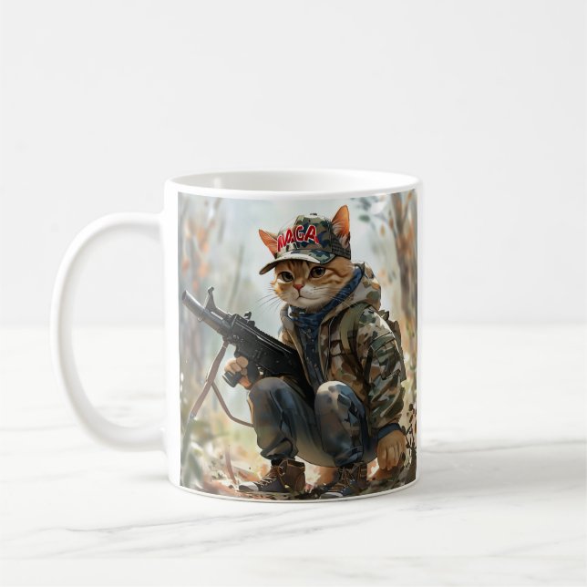 Taza De Café Gato Guay MAGA con arma y camuflaje AMERICA (Izquierda)