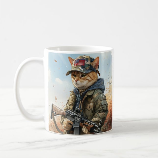Taza De Café Gato Guay MAGA con arma y camuflaje AMERICA (Izquierda)