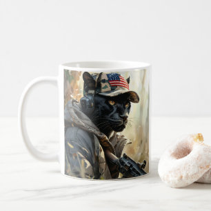 Taza De Café Gato Guay MAGA con arma y pancarta NEGRA de camufl
