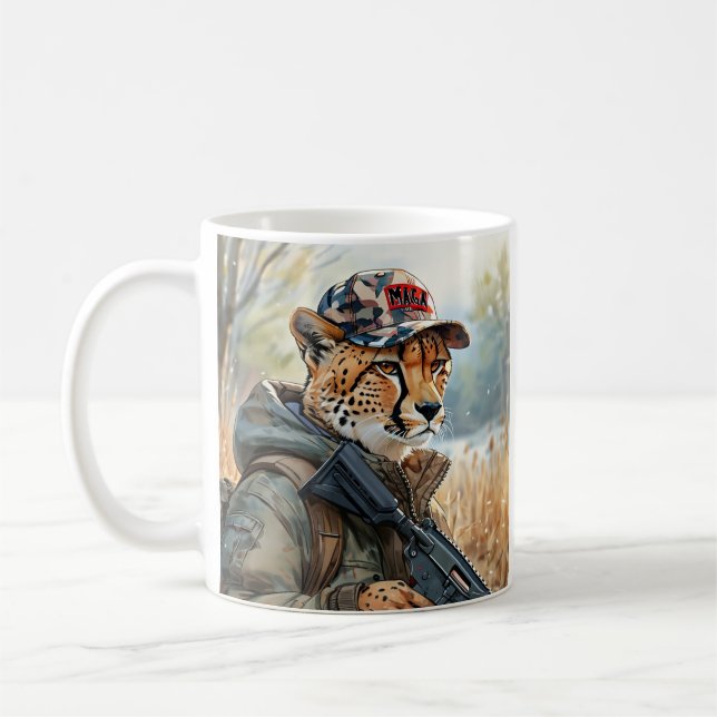 Taza De Café Gato Guay MAGA con Gun y Camouflage CHEETAH (Izquierda)