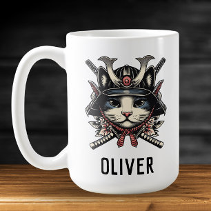 Taza De Café Gato Guerrero Samurái Sabio