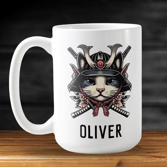 Taza De Café Gato Guerrero Samurái Sabio (Subido por el creador)