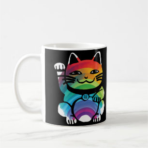 Taza De Café Gato japonés de buena suerte con arcoiris