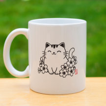 Gato japonés lindo y Sakura con sello "Neko"