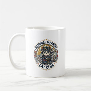 Taza De Café Gato Japonés Samurái Arte Vectorial POD - Samurái