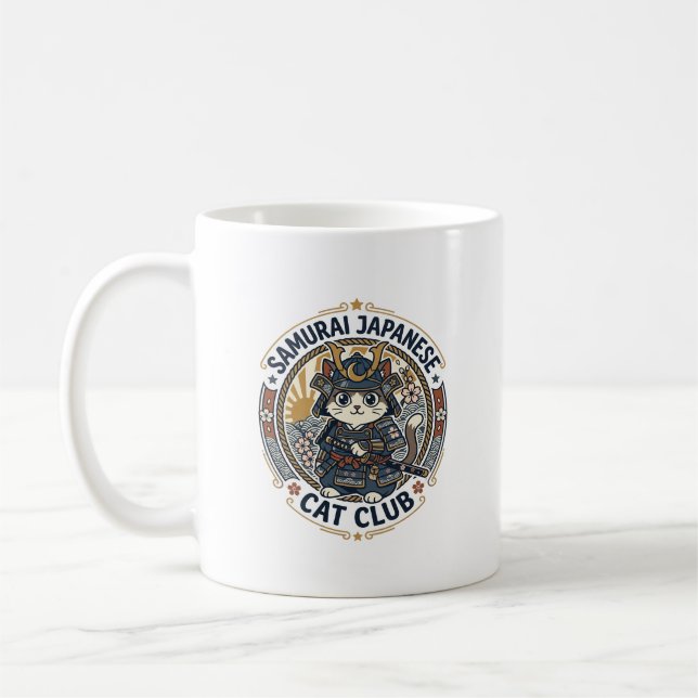 Taza De Café Gato Japonés Samurái Arte Vectorial POD - Samurái  (Izquierda)