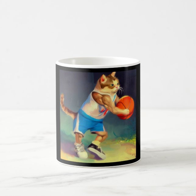 Taza De Café Gato jugando básquetbol (Centro)