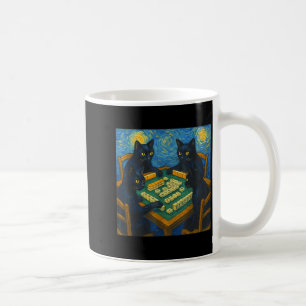Taza De Café gato jugando mahjong chino noche estrellada de Van