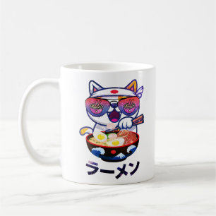 Taza De Café Gato Kawaii comiendo Ramen - Aburridos fideos japo