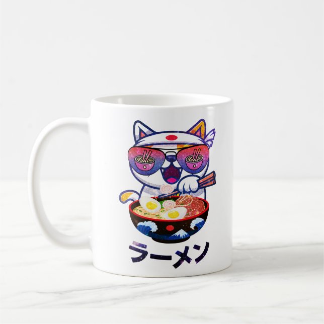 Taza De Café Gato Kawaii comiendo Ramen - Aburridos fideos japo (Izquierda)