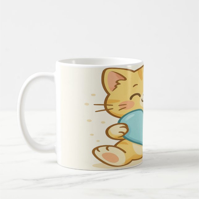 Taza De Café Gato Kawaii Con Corazón (Izquierda)