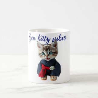 Taza De Café 😻 Gato Kawaii con Kimono Azul - Arte de Estilo Ja