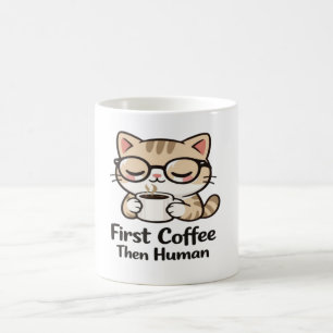 Taza De Café Gato Kawaii Lindo con Gafas - Mañana Divertida Co