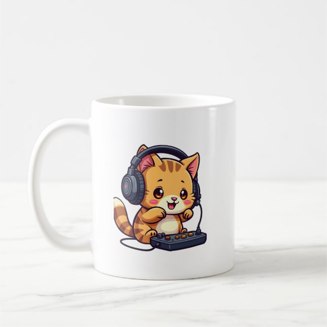 Taza De Café Gato kawaii lindo jugando videojuegos - Apreciable (Izquierda)