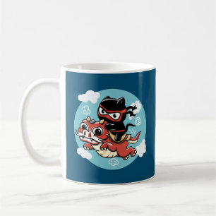 Taza De Café Gato Kawaii Ninja montando un dragón rojo